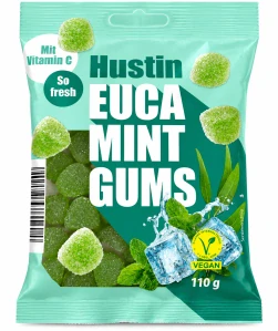 Hustin EUCA MINT GUMS Osvěžující gumové bonbony s mentholem a vitamínem C 110 g
