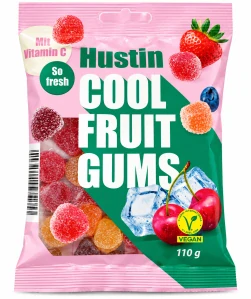 Hustin COOL FRUIT GUMS Osvěžující gumové bonbony s mentholem a vitamínem C 110 g
