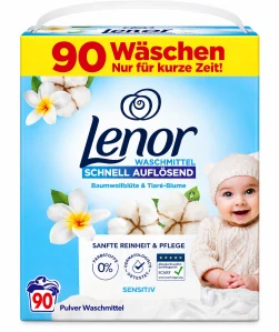 Lenor Waschmittel Sensitiv Schnell Auflösend Baumwollblüte & Tiaré-Blume (90 pracích dávek) 4950 g