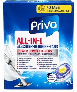 Priva ALL-IN-1 Geschirr-Reiniger-Tabs POWER COMPLETE PLUS (40 ks / 840 g)