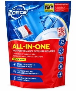 Power Force All-in-One – Tablety do myčky na nádobí s citrónovou vůní (37 ks / 518 g)