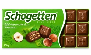 Schogetten Alpská mléčná čokoláda s se sekanými lískovými oříšky 100 g