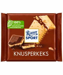 Ritter Sport Knusperkeks – mléčná čokoláda s kakaovou náplní a sušenkou 100 g