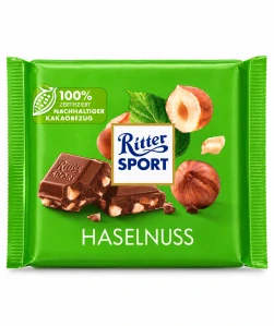Ritter Sport Haselnuss – mléčná čokoláda s kousky lískových ořechů 100 g