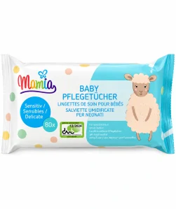 Mamia Baby Pflegetücher Sensitiv – Dětské vlhčené pečující ubrousky pro citlivou pokožku (80 ks)