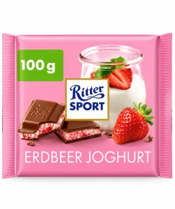 Ritter Sport Mléčná čokoláda s jahodovo-jogurtovou náplní 100 g