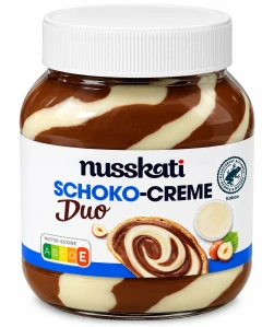 Nusskati dvoubarevný kakaový a mléčný krém s lískovými oříšky 750 g