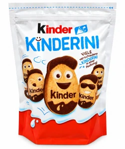 Kinder Kinderini – Křupavé pšeničné sušenky s mléčnou a kakaovou dekorací 250 g