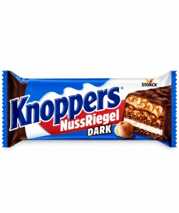 Knoppers Oříšková tyčinka DARK – Oplatková tyčinka s mléčným a nugátovým krémem v tmavé mléčné čokoládě 40 g