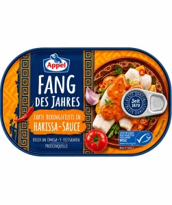 Appel Jemné filety ze sledě v omáčce Harissa – Úlovek roku v pikantní omáčce Harissa 190 g