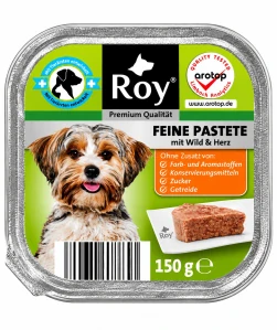 Roy Kompletní krmivo pro dospělé psy – Jemná paštika se zvěřinou a srdcem 150 g