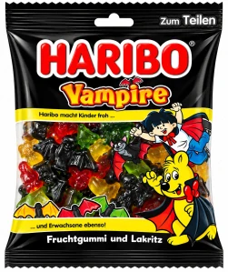 HARIBO Vampire - Ovocné želé a lékořice ve tvaru netopýrů 175 g