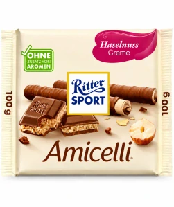 Ritter Sport Amicelli mléčná čokoláda s lískooříškovým krémem a oplatkou 100 g